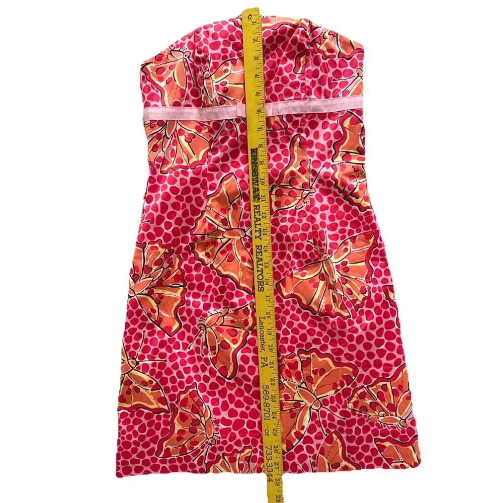 Lilly Pulitzer Strapless Dress Womens Sz 0 Y2K Mod Pink Orange Butterfly Print - Picture 13 of 14